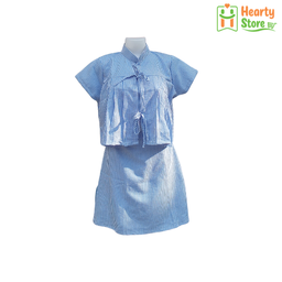 [0835-O-F-0166] ချည်ကွက်ဝမ်းဆက်(စကပ်) - ရင်စေ့ ဖဲကြိုးချည် (ရင်ခံပါ)